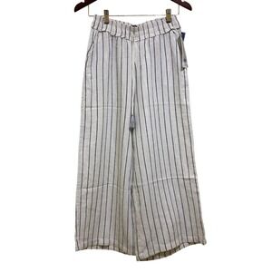 Rewash Striped Wide Leg Linen Blend Pants with Drawstring -‎ Size S